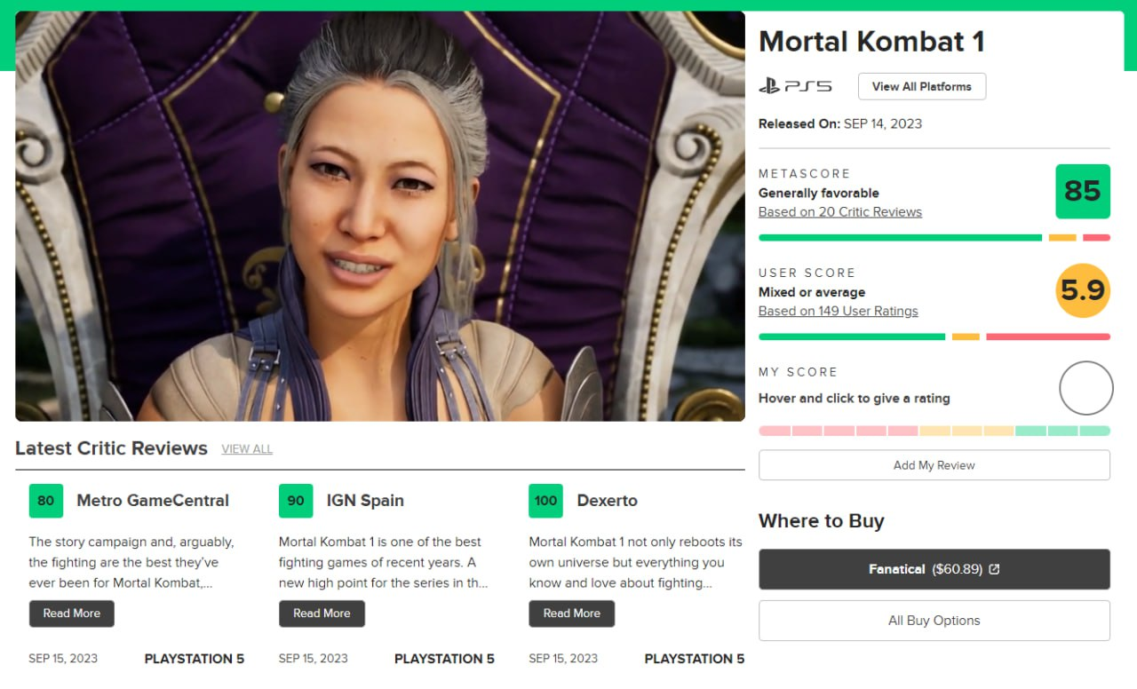 "Это дискриминация": россияне громят рейтинг Mortal Kombat 1 на Metacritic