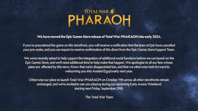 Новый эксклюзив Epic Games Store — перенос Total War: Pharaoh на 2024 год | StopGame