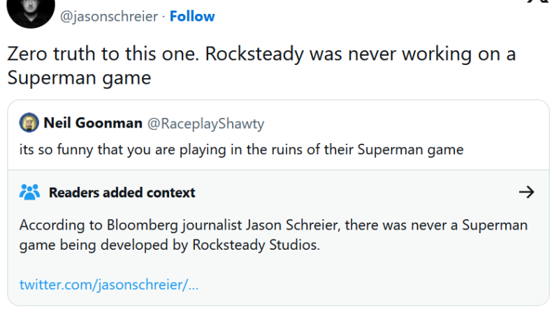 "Это не правда": Джейсон Шрайер опроверг слухи на тему разработки Rocksteady игры о Супермене